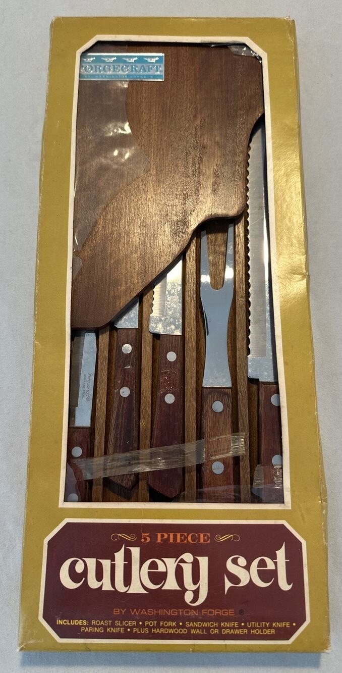 Vintage Forgecraft Wooden Wall Hanging Storage Knives New!